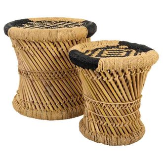Wanderlust Deco Wanderlust Deco - Set 2 Taburetes De Bamb&uacute; Y Cuerda Marrones