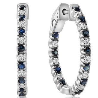 Pompeii3 1.25Ct Diamond & Blue Sapphire Inside Outside Hoops 14k White Gold Lab Grown