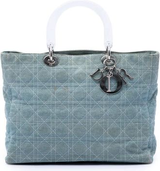 Dior Pre-owned Dior Large Denim Cannage Acrylic Handles Lady Dior Ladies ZWHEB3SQXB7AOHRT