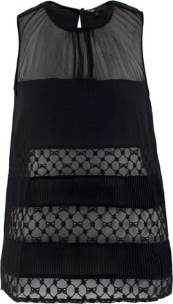 Maje Black Lace Panel Silk Top Size S