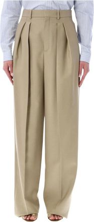Saint Laurent Tailored pantalon van wol- en zijdecanvas - Dames - Broeken - Beige - Maat: M Zijde