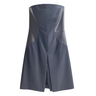 Saint Laurent Yves Saint Laurent Vintage Black Leather Panelled Strapless Mini Dress Size M