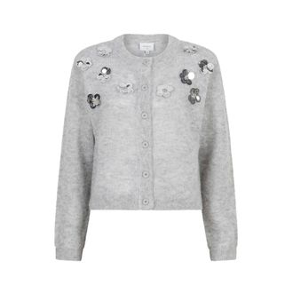 Dante6 Pailletbloemvest in Heather Grey - Dames - Truien - Grijs - Maat: XS Wol