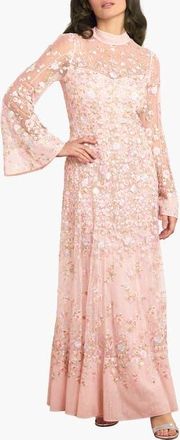 Needle & Thread Sylvia Rose Long Sleeve Ankle Gown in Peony Pink/bright at Nordstrom, Size 14