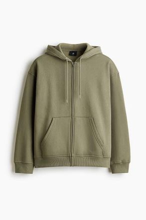 H&M Loose Fit Zip-through Hoodie in Khaki Green at Nordstrom, Size Xx-Large