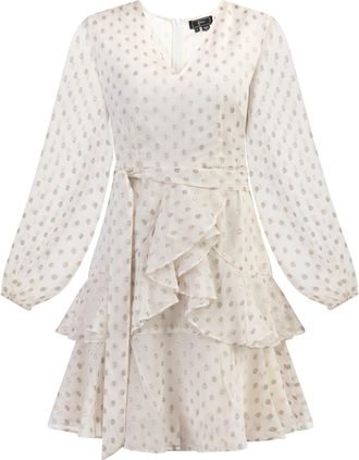Faina Jurk met borduursel Dames Gebroken wit met gouden stippen