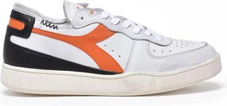 Diadora Grey Orange Leather Basket Row Sneakers