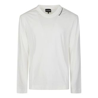 Emporio Armani Tops, Heren, Wit, XL, Katoen, Embroidered Logo Long Sleeve T-Shirt
