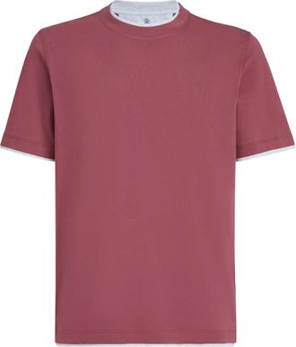 Brunello Cucinelli T-shirt met ronde hals en imitatielaag - Rood