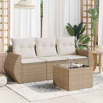 vidaXL Juego De Sof&aacute;s Jard&iacute;n Con Cojines 4 Pzas Rat&aacute;n Sint&eacute;tico Beige Vidaxl