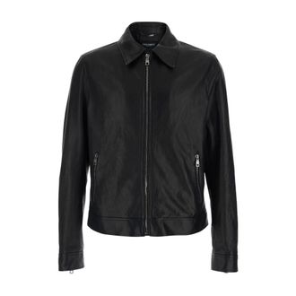 Dolce & Gabbana Klassiek Kraag Leren Jas - Heren - Leren en Su&egrave;de Jassen - Zwart - M - Leer - Jassen