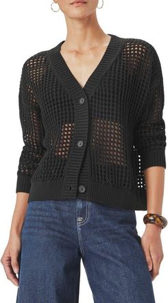 Splendid Camellia Openwork V-Neck Cotton Blend Cardigan in Black at Nordstrom, Size Small