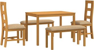 vidaXL Conjunto De Comedor 5 Uds. Beige Madera De Roble S&oacute;lido Vidaxl