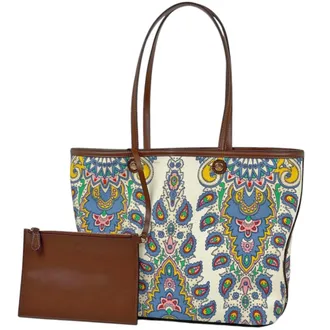 Etro Brown White Canvas Leather Tote Bag (Pre-Owned)