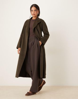 Mango Cappotto sartoriale kaki allacciato in vita-Verde