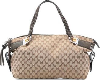 Gucci Pre-owned Tote Bags, female, Brown, Size: ONE SIZE Pre-owned Vintage Monogram Canvas Bamboo Tote Bag
