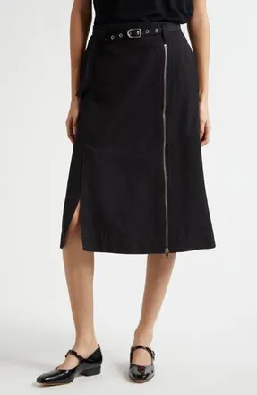 3.1 Phillip Lim Belted Utility Cotton Blend Midi Skirt in Black at Nordstrom Rack, Size 8