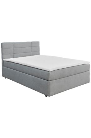 CARRYHOME Boxbett, Grau, Textil, Kiefer, massiv, H2, Höhe ca. 18 cm, 140x200 cm, gepolstertes Kopfteil, Topper durchgehend, in verschiedenen