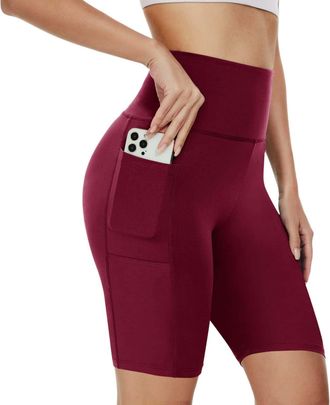 Generic High Waisted Anti Chafing Sports Shorts for Women with Side Pockets Cycling Shorts Tummy Control Tights Soft Stretchy Material Leggings Athletic Botto