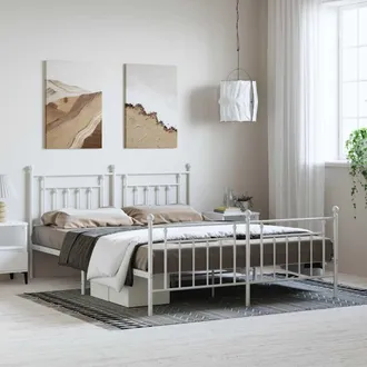 vidaXL Vidaxl - Estructura Cama Sin Colch&oacute;n Con Estribo Metal Blanco 183x213 Cm