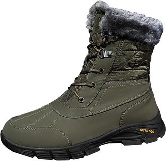 Generic Men snow boots outdoor thick and plush warm cotton high top anti slip and wear resistant long tube hiking boots (Green,10.5)