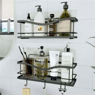 OEM Juego De 2 Estantes De Almacenamiento Para Ducha - Cesta Para Ba&ntilde;o Sin Necesidad De Taladrar - Estante De Almacenamiento Negro Para Montaje En Pared P