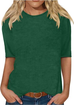 Generic T-Shirt for Women Summer Half Sleeve Tops Basic Solid Crew Neck Tee Shirt Casual Slim-Fit Base Layers Shirts Petite Ladies Pullover Blouses My Orders 