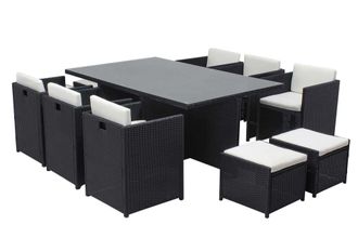 Concept Usine Sal&oacute;n de jard&iacute;n encastrable 10 personas resina trenzada negro/blanco