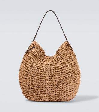 J.W.Anderson Bulb XL suede-trimmed raffia bucket bag
