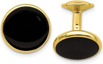 Diamond2Deal Gold-plated Black Epoxy Round Cuff Links