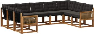 vidaXL Conjunto De Sof&aacute;s De Exterior 9 Uds. Natural Y Negro Vidaxl