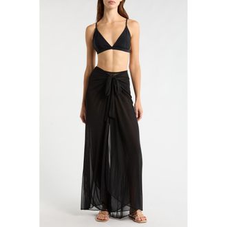 Hutch Floral Tie Waist Wide Leg Cover-Up Pants in Black Solid at Nordstrom Rack, Size Medium