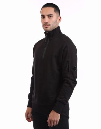 C.P. Company Mens Diagonal Raised Fleece Half-Zip Sweatshirt - Black - Size: 40