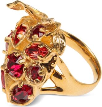 Bally Deco crystal-embellished ring - women - Synthetic Crystal/Eco Brass - M - Gold