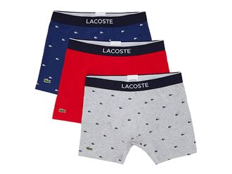 Lacoste Boxer Briefs 3-Pack Casual Lifestyle All Over Print Croc Mens Underwear Methylene/Silver Chine/Red : XL (EUR 7), Elastane/Cotton