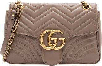 Gucci Beige Leather GG Marmont Large Flap Bag (Authentic Pre-Loved)