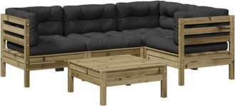 vidaXL Set De Sof&aacute;s Jard&iacute;n 5 Pzas Con Cojines Madera Pino Impregnada Vidaxl