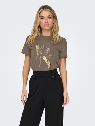 Only Kurzarmshirt ONLY ONLKITA LIFE REG S/S MIX TOP CS JR, Damen, Gr. XXL, walnut print:eternal, Jersey, Obermaterial: 100% Baumwolle, bedruckt, normal, Ru