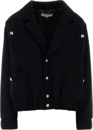 Alessandra Rich Tweed Boucle Oversized Bomber met Juweelknopen - Dames - Bomber jackets - Zwart - XS - Tweed - Jassen