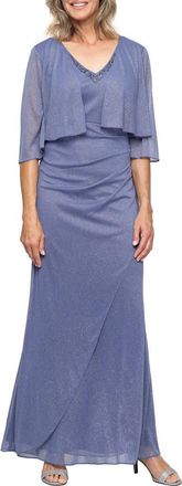 S.L. Fashions Glitter A-Line Jacket Dress in Dusty Blue at Nordstrom, Size 16P