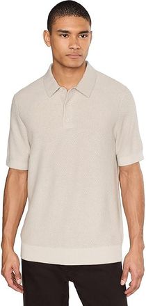 Vince Geo Jacquard Short Sleeve Polo Mens Clothing Mineral/Classic Cream : MD, Cashmere/Cotton/Wool