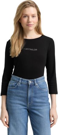 Tom Tailor 3/4-Arm-Shirt TOM TAILOR, Damen, Gr. M, deep schwarz, Web, Obermaterial: 97% Baumwolle, 3% Elasthan, unifarben, slim fit normal, Rundhals, gerader Abs