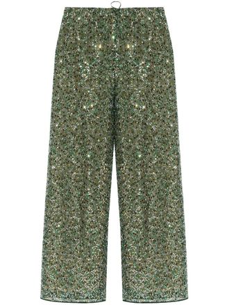 Os&eacute;ree Broek met wijde pijpen en pailletten - Groen