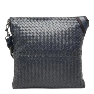Bottega Veneta Pre-owned Intrecciato Leren Schoudertas - Dames - Pre-owned - Blauw - Maat: ONE Size Leer