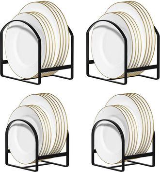 OEM Soporte Para Platos - Metal Negro Anticorrosi&oacute;n - Vertical Para Armario O Encimera - Antideslizante Con Insertos De Goma - Pack De 4