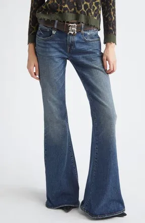 R13 Overflow Boyfriend Flare Jeans in Mire Blue Stretch at Nordstrom, Size 30