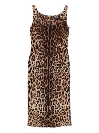 Dolce & Gabbana Abito midi smanicato con stampa animalier - Marrone