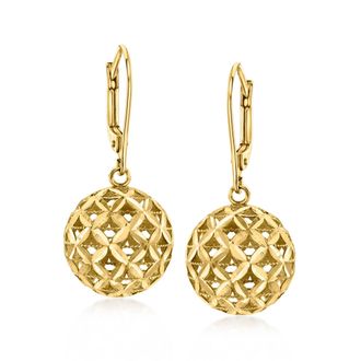 Ross-Simons 18kt Gold Over Sterling Diamond-Cut Ball Drop Earrings