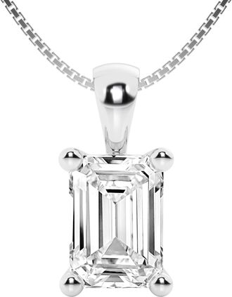 Grown Brilliance 2 Carat Emerald Lab Grown Diamond Solitaire Pendant in 14K White Gold, IGI Certified, Prong Set, E-F Color, VS Clarity