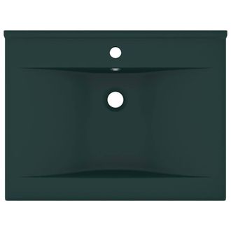 Berkfield Home Luxury Basin with Faucet Hole Matt Dark Green 60x46 cm Ceramic